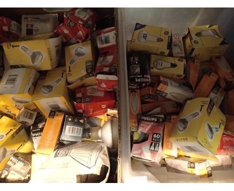 Two boxes of mixed light bulbs. Not available for in-house P&amp;P, contact Paul O'Hea at Mailboxes on 01925 659133 