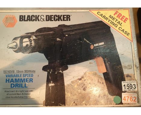Cased Black and Decker electric drill with selection of drill bits. Not available for in-house P&amp;P, contact Paul O'Hea at