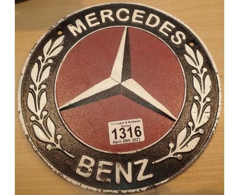 Cast iron Mercedes Benz sign, D: 24 cm. P&amp;P Group 1 (£14+VAT for the first lot and £1+VAT for subsequent lots) 