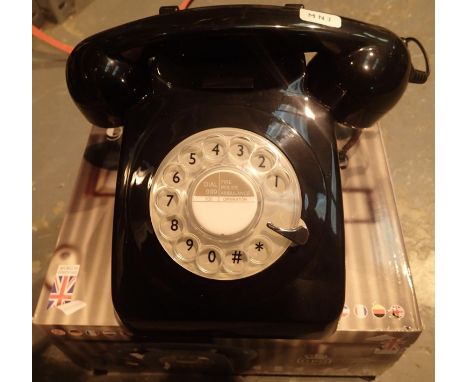 Black, GPO746 Retro rotary telephone replica of the 1970s classic, compatible with modern telephone banking and any standard 