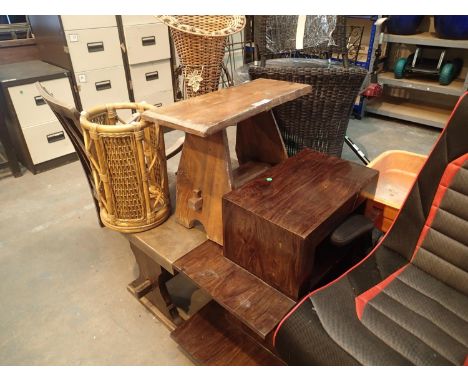 Collection of mixed furniture including vintage stool teak unit etc. Not available for in-house P&amp;P, contact Paul O'Hea a
