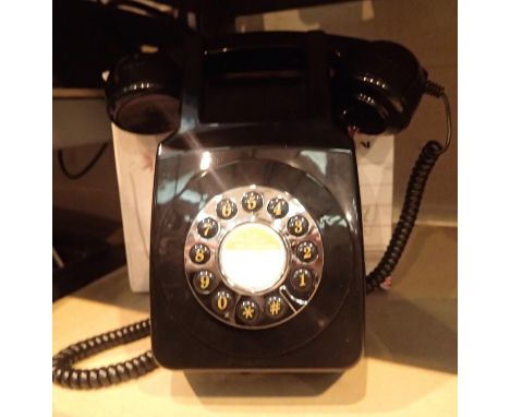 Black, Wall-mounted, GPO746 Retro push button telephone replica of the 1970s classic, compatible with modern telephone bankin