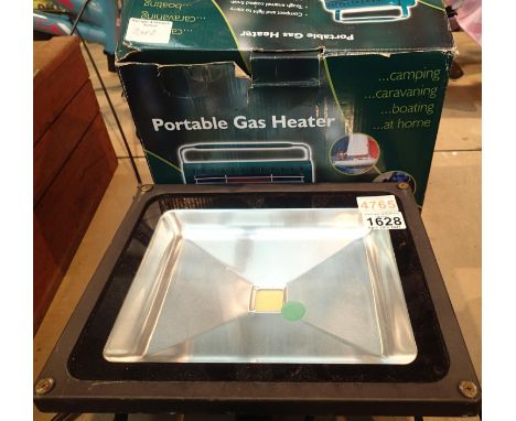 Boxed portable gas heater and 50w led sensor security light. Not available for in-house P&amp;P, contact Paul O'Hea at Mailbo
