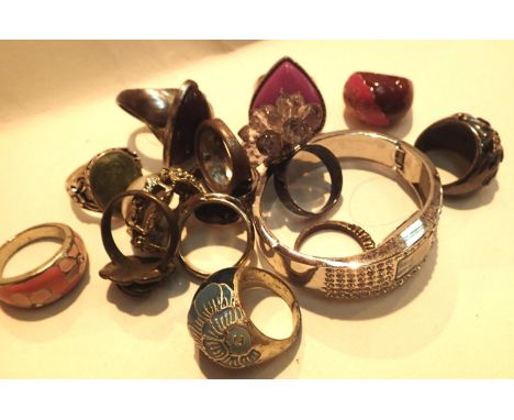 Selection of large ladies fashion dress rings and an Oasis ladies wristwatch. P&amp;P Group 1 (£14+VAT for the first lot and 
