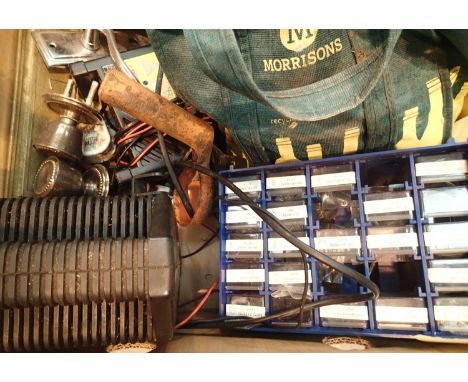 Box lot of assorted tools battery chargers etc. Not available for in-house P&amp;P, contact Paul O'Hea at Mailboxes on 01925 