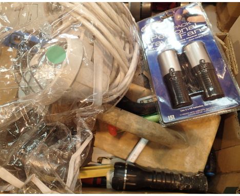 Box lot of mixed tools to include a leaded security camera. Not available for in-house P&amp;P, contact Paul O'Hea at Mailbox