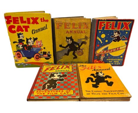 FELIX THE CAT ANNUALS: 5 Editions, 1961 lacking spine, some pencil and ink markings throughout; 1926 loss to corner of FFEP, 