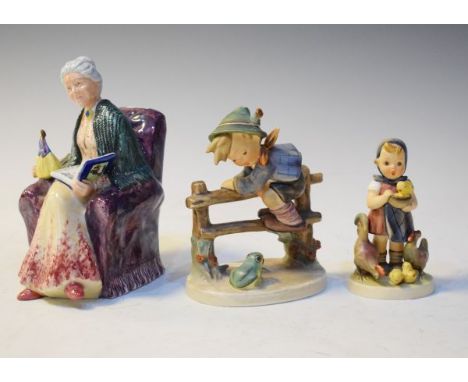 Royal Doulton figure - Prized Possessions HN.2942, together with two Goebel Hummel figures - Retreat To Safety and Feeding Ti