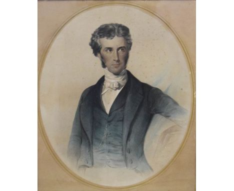 19th Century chromolithograph - Half length portrait of a gentleman, 42.5cm x 35cm, in a birds-eye maple frame   Condition: 