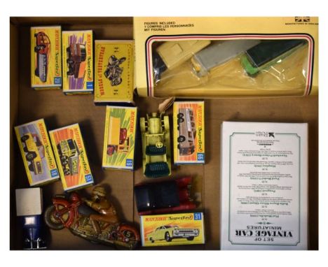 Schuco-Sport clockwork motorcycle and rider, various Matchbox die-cast model cars and other vehicles etc   Condition: 