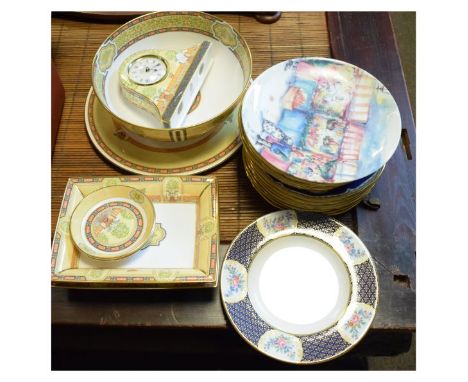 Collection of Royal Worcester porcelain to include; Versailles pattern mantel clock, bowl, platter and two rectangular dishes