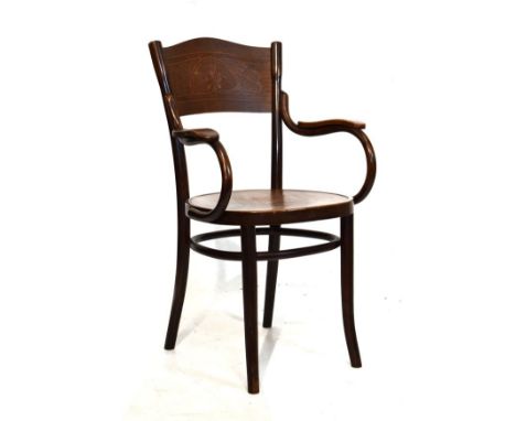 Four items of furniture comprising: Thonet type bentwood armchair, reproduction canterbury, standard lamp and cream painted t