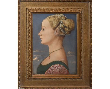 Print in gilt frame - After Italian Old Master possibly Piero Della Francesca, depicting a lady bust length in profile   Cond