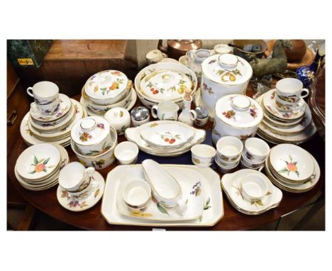 Large selection of Royal Worcester Evesham pattern oven to tableware to include; two cylindrical biscuit barrels, bowls, lidd