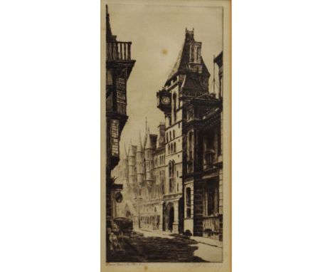Wiley - Engraved print - Law Courts, London, 22cm x 9.5cm, framed and glazed   Condition: 