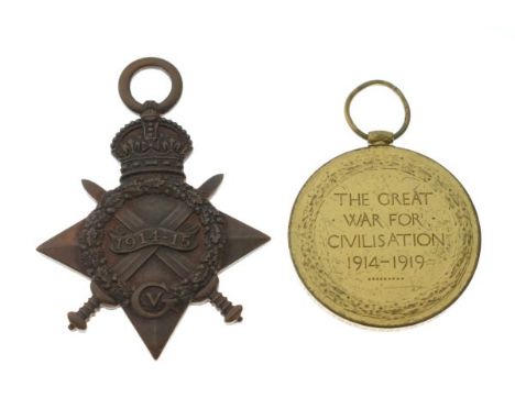 Medals - Two World War I medals comprising: 1914-15 Star  awarded to M2-077638 Private S.Thompson Army Service Corps and Vict