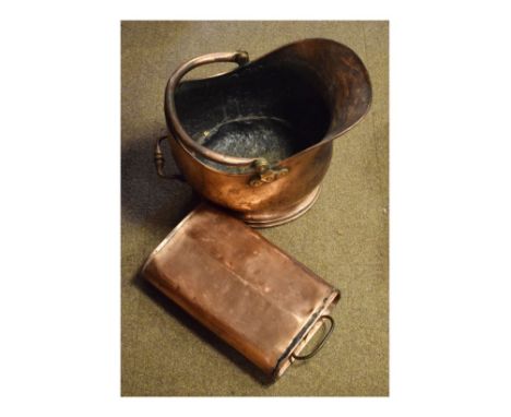 19th Century copper foot warmer and coal helmet   Condition: 