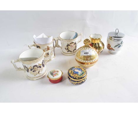 Group of Royal Crown Derby commemoratives including an HM Queen Elizabeth II 90th birthday loving cup, limited edition of 426