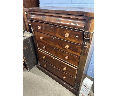 A Victorian mahogany scotch chest with a single freize drawer over five further drawers with turned knob handles, 124cm wide,