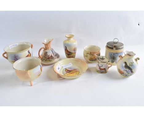 A quantity of Worcester (Locke &amp; Co) vases, mainly decorated with pheasants by H Wall and other artists including two cau