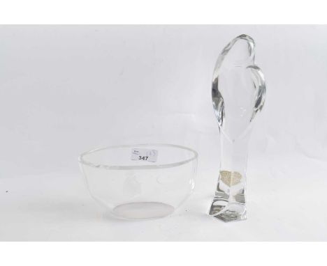 Deco type vase with paper label for Val St Lambert Crystal together with a Orrefors small vase decorated in frosted glass wit