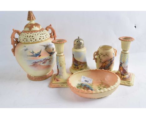 A further group of Worcester (Locke &amp; Co) wares by H Wall and others comprising large vase with reticulated neck and cove