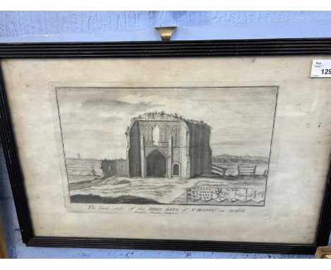 The East Side of the Abbey Gate, St Bennet in Norfolk, engraving, 31cm wide, glazed and framed