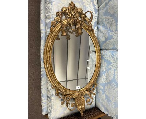 A 19th Century gilt framed girandole wall mirror with foliate shell moulding and swag detail, 100cm high