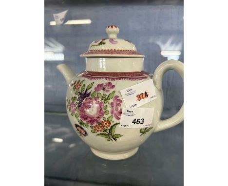 Worcester porcelain teapot and a Lowestoft porcelain cover decorated with a polychrome floral design