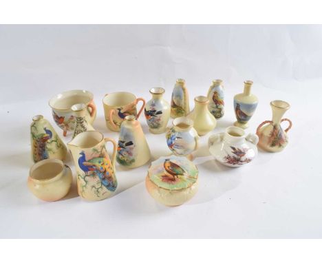 Further group of Worcester (Locke &amp; Co) wares including miniature vases etc, painted by various artists including H Wall,