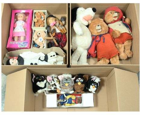 Vintage and more modern battery operated bears and novelties: Teddy Ruxpin, Snoopy; Furbies; Schylling Balancing Bear; etc; u