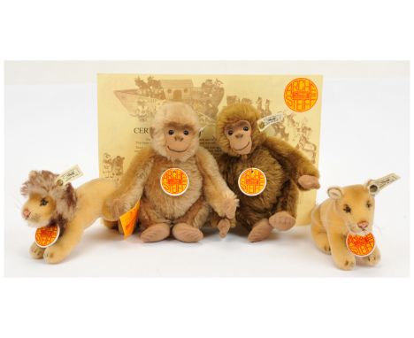 Steiff Noah's Ark pair of sets including gorillas and lions: (1) gorilla set, 1994-1995, white tag 038464, LE 9/8000, mohair,