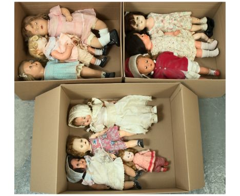 Collection of vintage hard plastic, composition and vinyl dolls, including: Turtle Mark; Pedigree; Roddy; etc; tobacco odour;