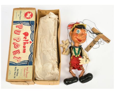Pelham Puppets Disney Pinocchio Type SL vintage puppet, some paint damage to base of nose, otherwise Good, within Good correc
