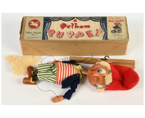 Pelham Puppets Noddy Big Ears vintage puppet, type SL, 1950s, some moth damage to felt, needs beard re-attaching, otherwise G