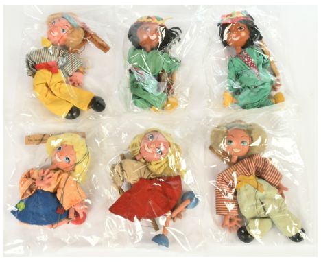 Pelham Puppets vintage Jumpette Puppets x six: Native Americans x 2; Boy x 2; Girl x 2; Fair Plus to Good Plus; (6).