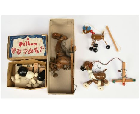 Pelham Puppet four vintage puppets: (1) Wuff Dog, missing nose, otherwise Good, within Good correct brown box; (2) Camela Cam