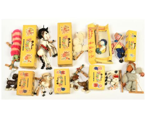 Pelham Puppets vintage Puppets including (Jumpettes) x ten, many boxed: Muffin the Mule; Horse; Poodle; Oz Ostrich; Bengo Box