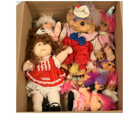 Collection of vintage dolls and toys, including: Mattel MOTU He-Man Astrosub; Uneeda Trolls; Cabbage Patch dolls; Mattel Barb