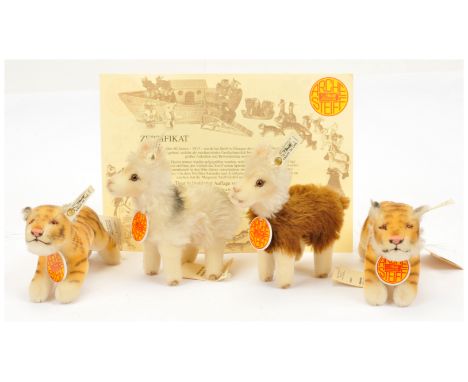 Steiff Noah's Ark pair of sets including llamas and tigers: (1) Llama set 1995-96, white tag 038501, LE 8000, missing certifi
