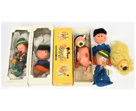 Pelham Puppets The Magic Roundabout vintage puppets x six: (1) Florence; (2) Mr Rusty; (3) Ermintrude Cow, in correct yellow 