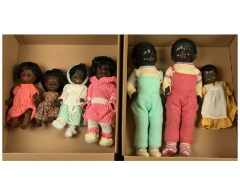 Pedigree, Rosebud and other seven x vintage black dolls, includes hard plastic walking dolls, etc; Fair Plus to Good, largest