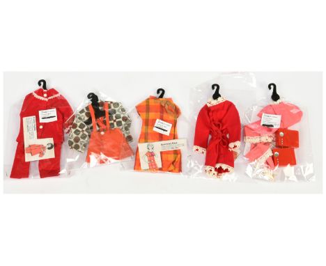 Pedigree Sindy vintage clothing, 1960s: (1) Dream Date, missing waist ribbon (with some duplicates); (2) Summery Days; (3) Co