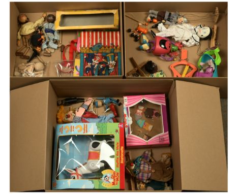 Vintage and modern puppets, including Pelham, Leisure Industries Mr Happy puppet; Tiger Electronics Furby Sleepy Time Bed, pl
