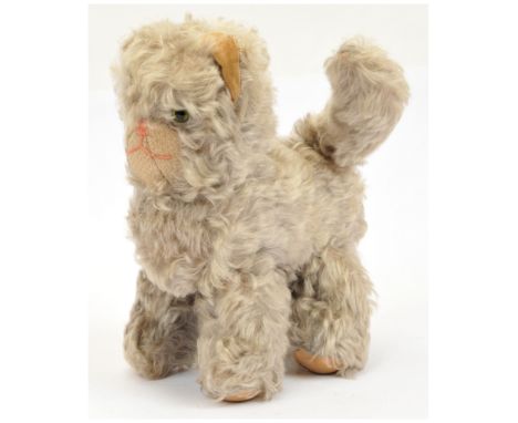 Chad Valley vintage cat, British, 1950s, label to rear leg- square "BY APPOINTMENT TO HM THE QUEEN MOTHER" plus smaller "Hygi