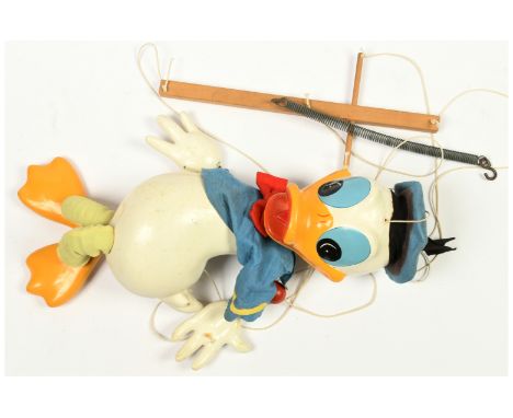 Pelham Puppets Display Range Disney Donald Duck vintage puppet, No 2 large scale, indentation to lower belly, crack around ne