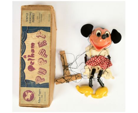 Pelham Puppets early vintage Disney Minnie Mouse Puppet, Good to Good Plus, within Fair brown box.&nbsp;