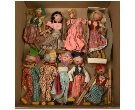 Pelham Puppets collection of vintage puppets, plus spare parts, suitable for repairs, includes Clowns, Dutch Girl, Wizard plu