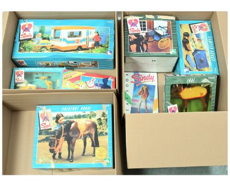 Pedigree Sindy vintage accessories, includes: Caravan; Motorcycle; Going Places; Annual 1988; Foal; Chestnut Horse; Camper Bu