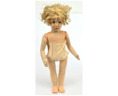 Lenci child antique felt doll, Italian, 1920s / 1930s, felt moulded face, painted features, blonde mohair wig, five piece joi